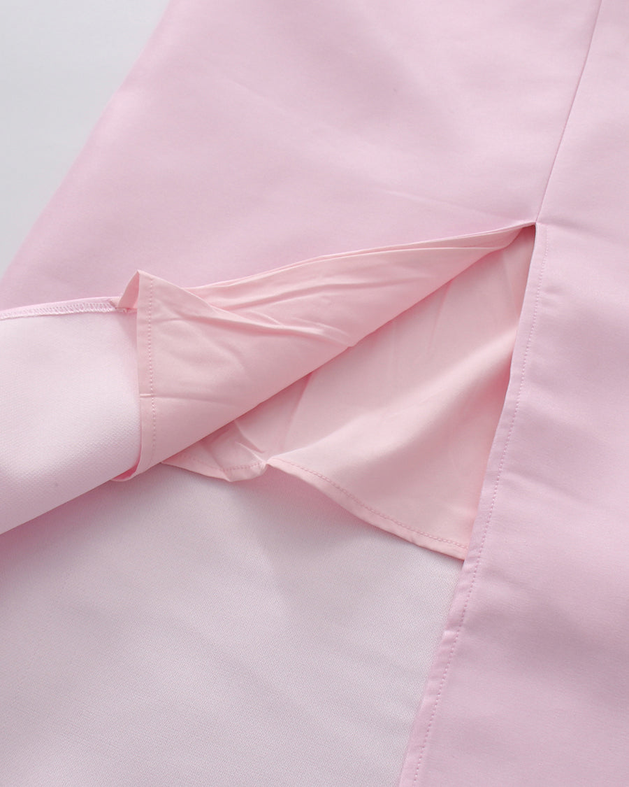 Pink Rhinestone Bow Tunic Jacket Maxi Skirt Set
