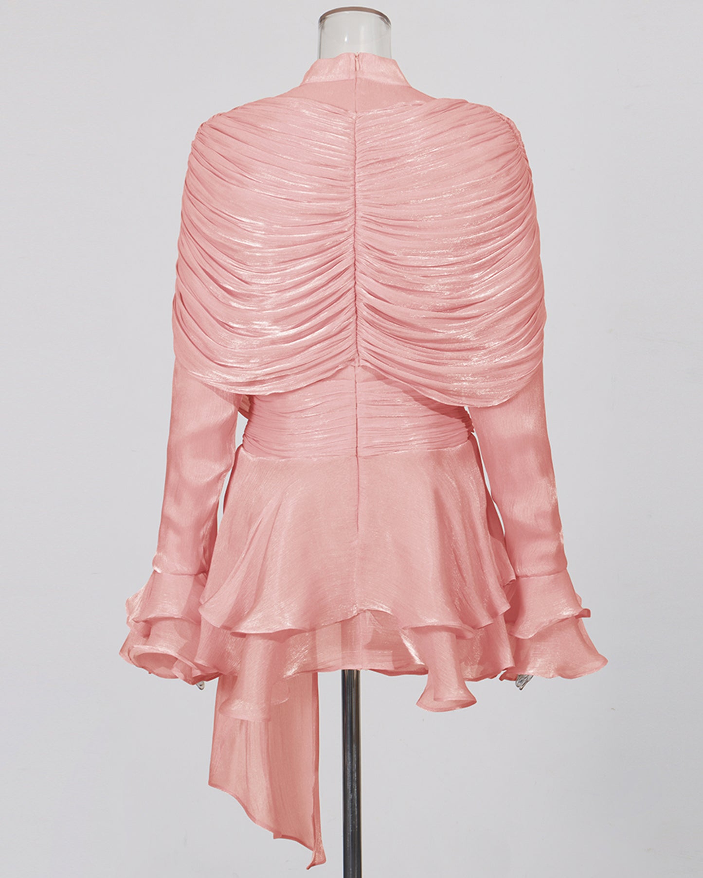 Pink Ruched Ruffle Dress