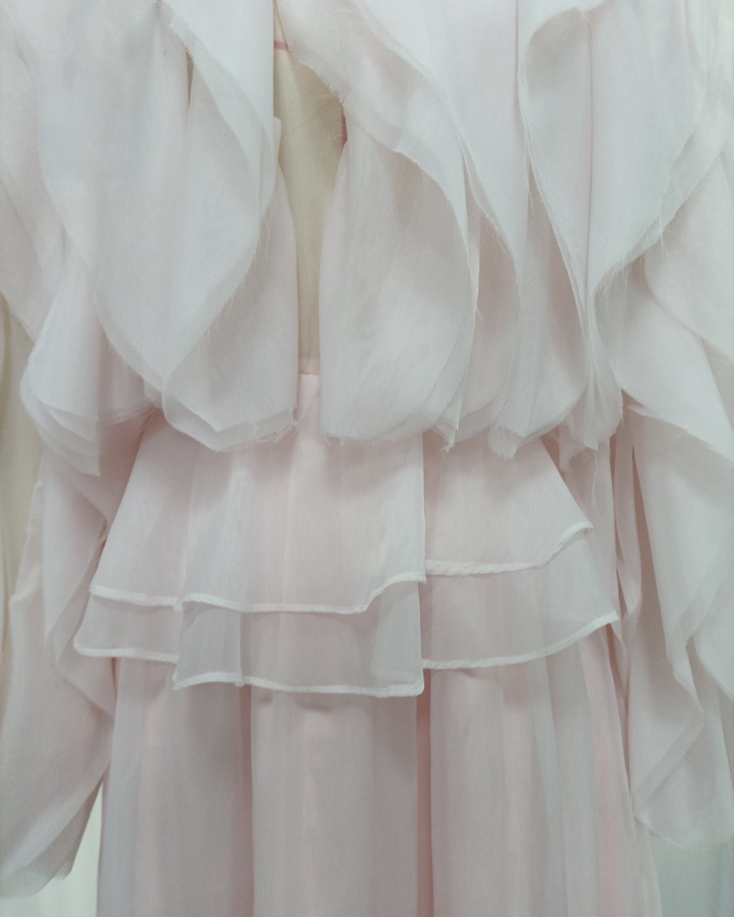 Pink Ruffle Layered Chiffon Maxi Dress