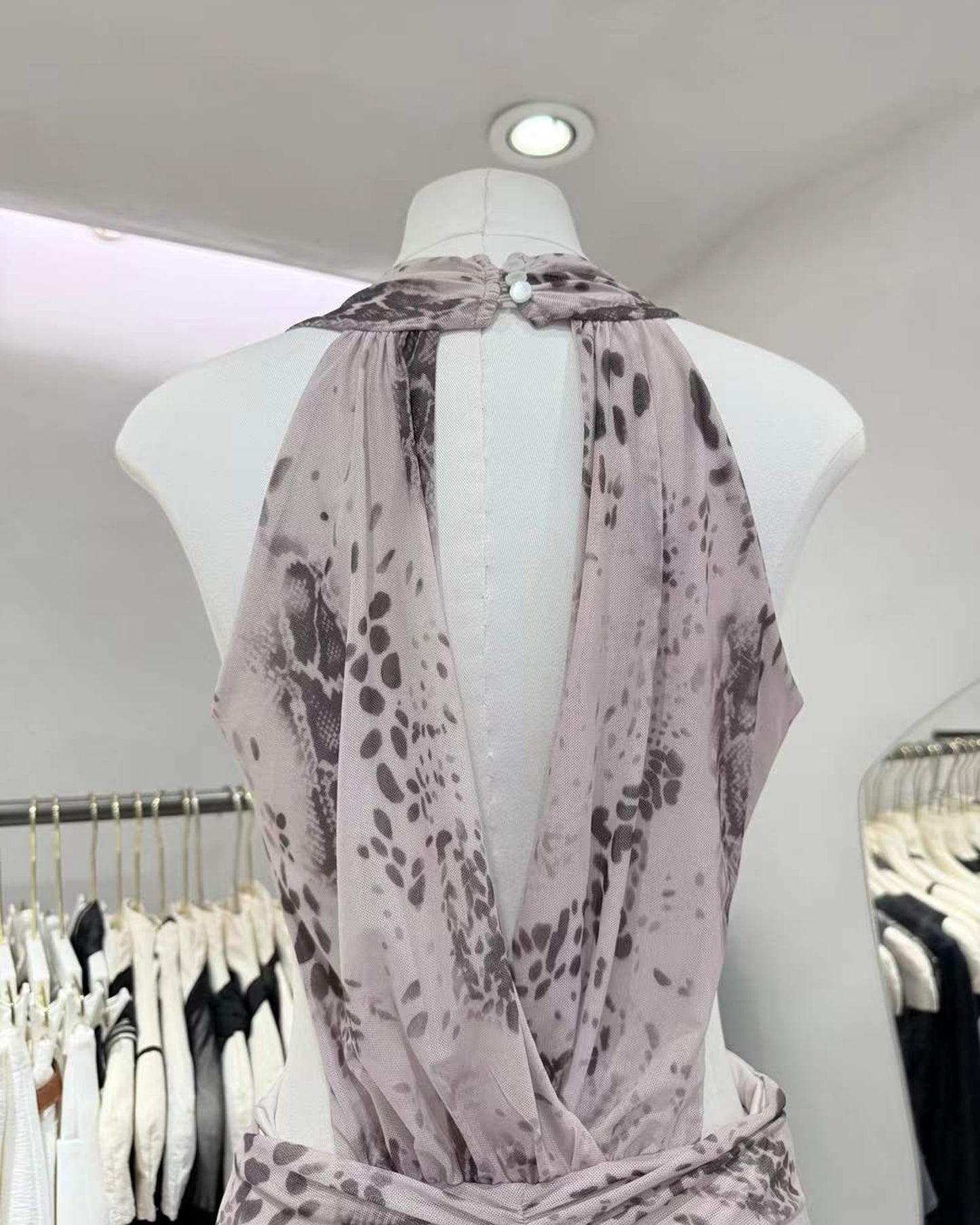 Print Halter Ruched Maxi Dress