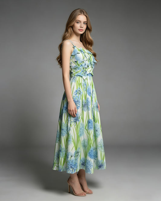 Print Strap Tunic Elegant Maxi Dress