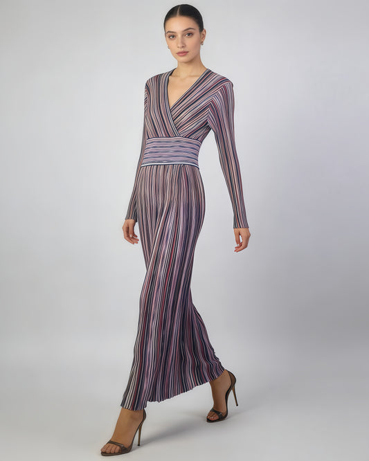 Purple Striped Surplice Maxi Dress