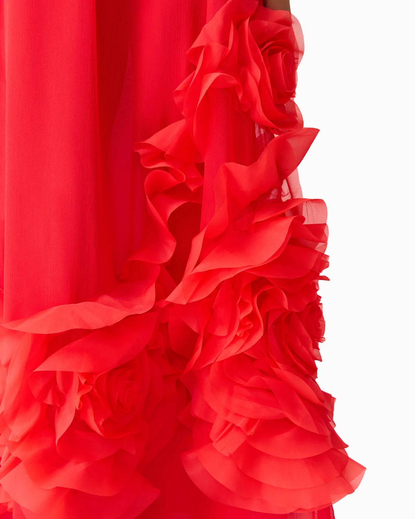 Red Halter 3D Rose Ruffle Maxi Dress