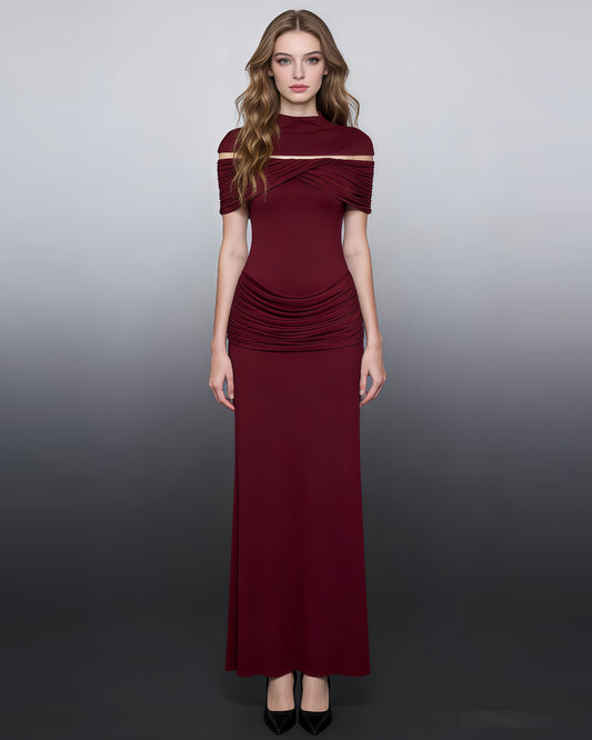 Red Off-Shoulder Ruched Bodycon Maxi Dress