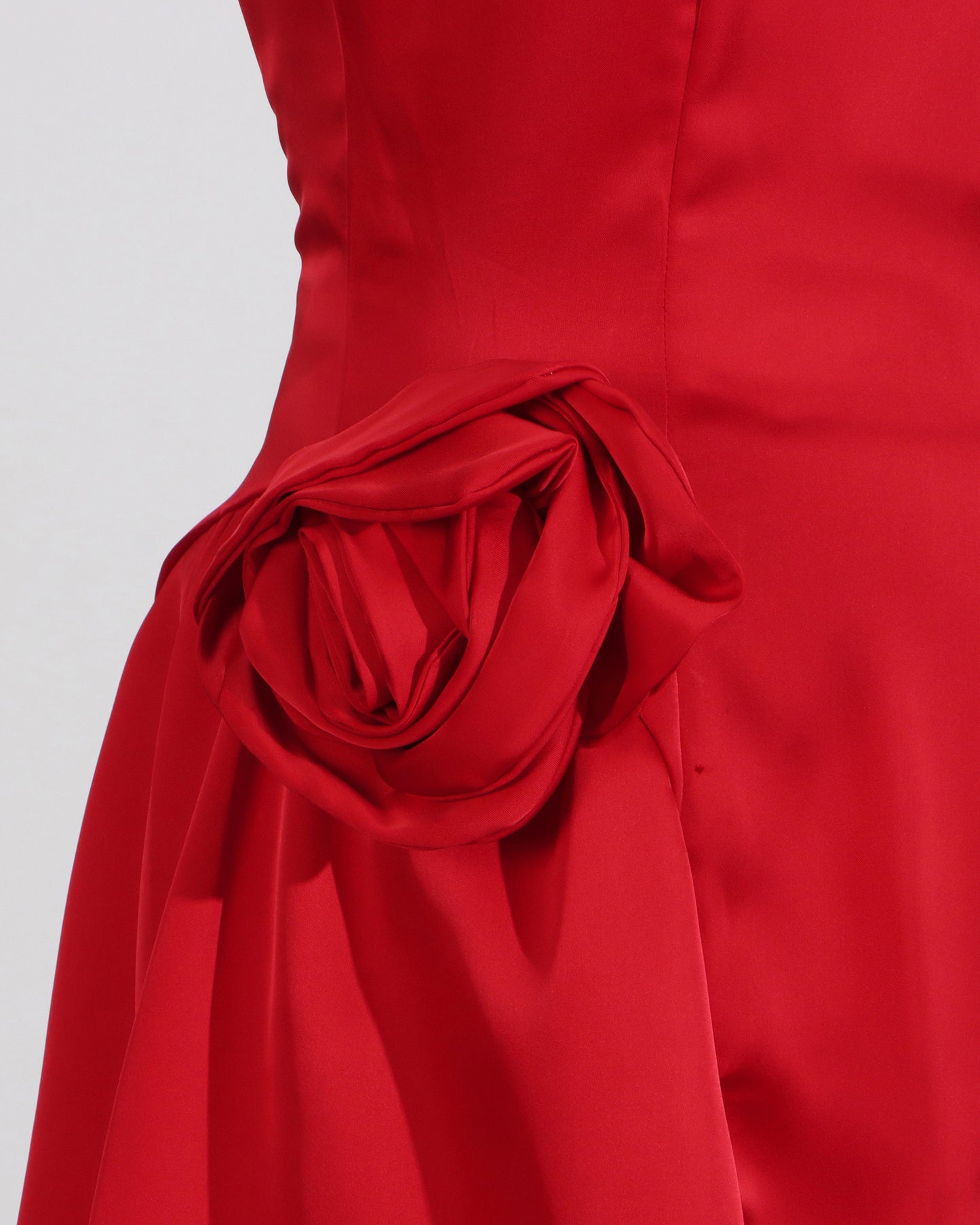 Red Satin 3D Flower Mini Dress