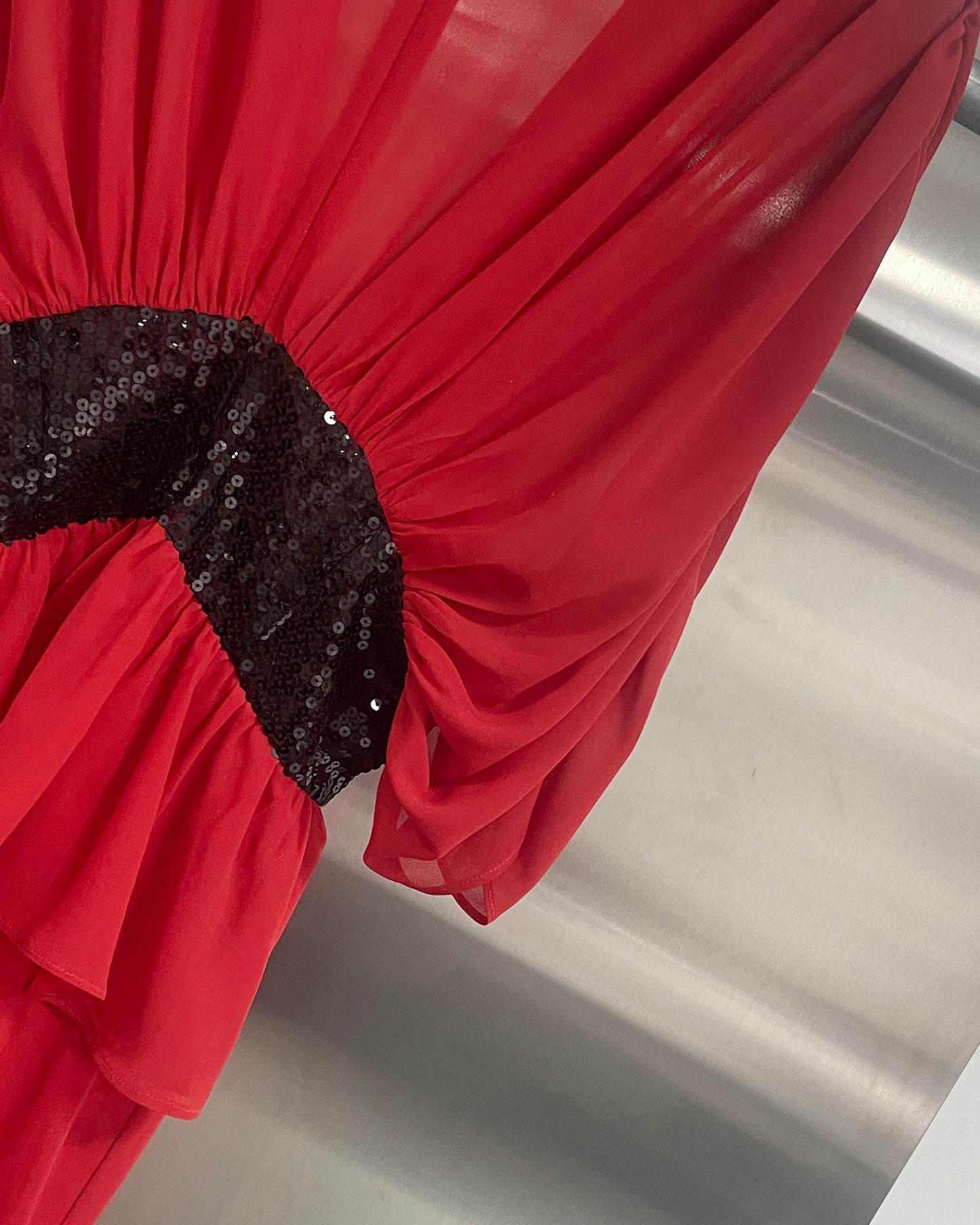 Red Sequin Waist Mermaid Evening Gown