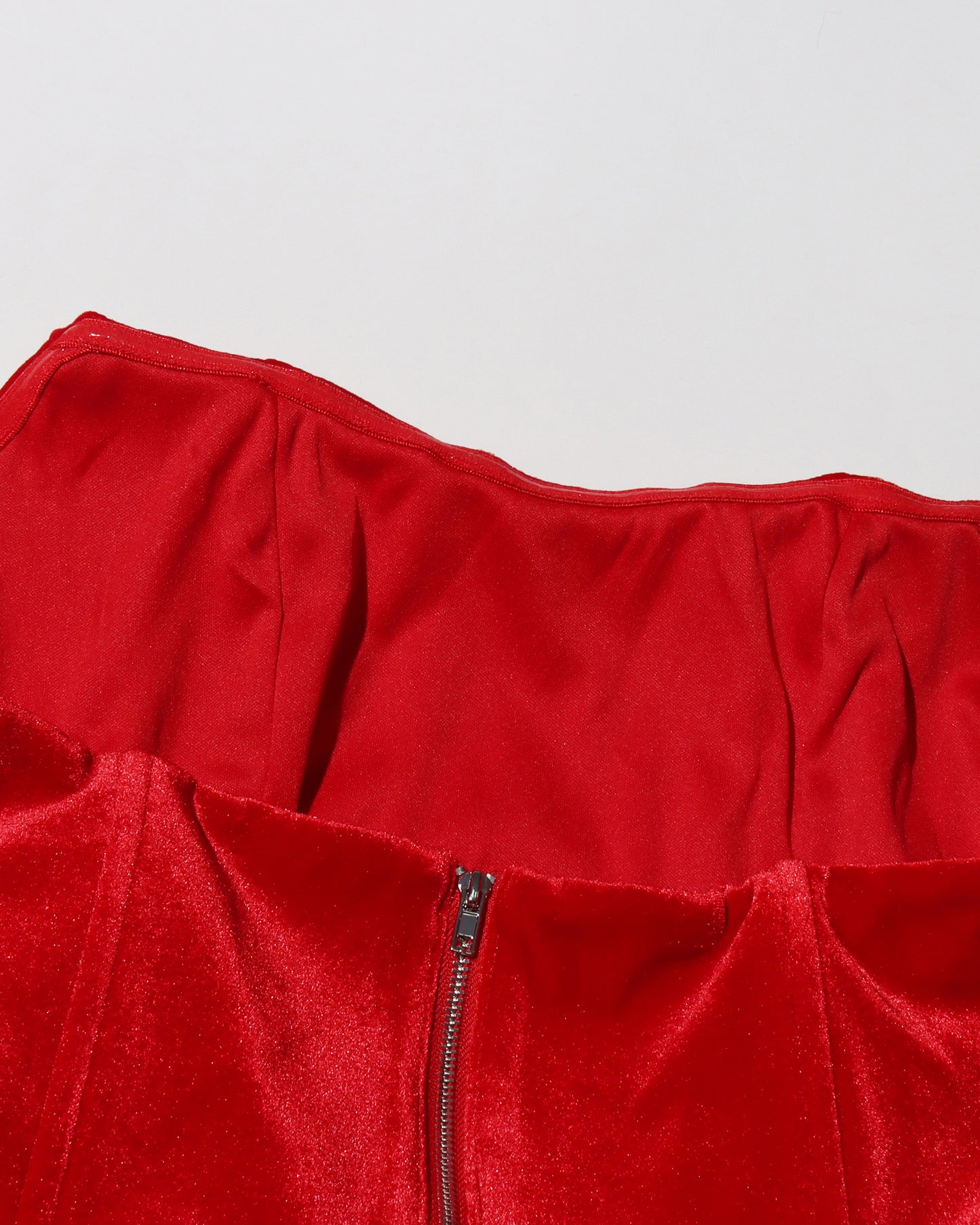 Red Strapless Velvet Dress with 3D Rose Hem