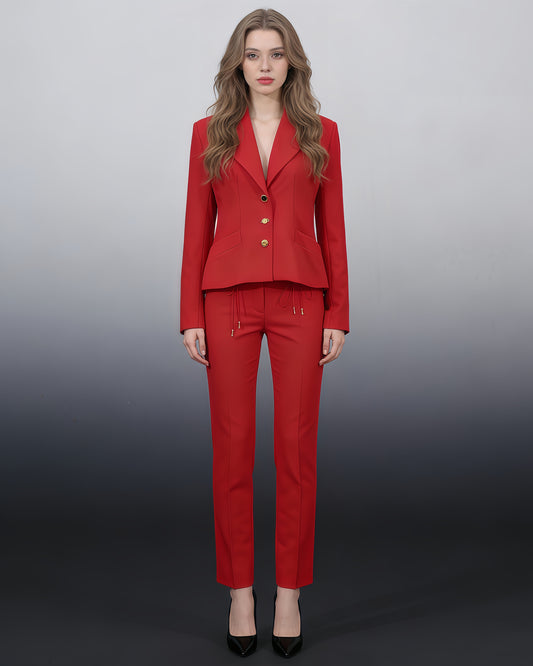 Red Blazer with Unique Button & Drawstring