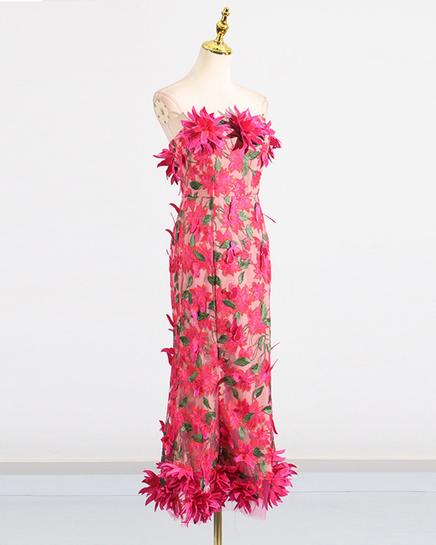 Rose 3D Floral Strapless Gown