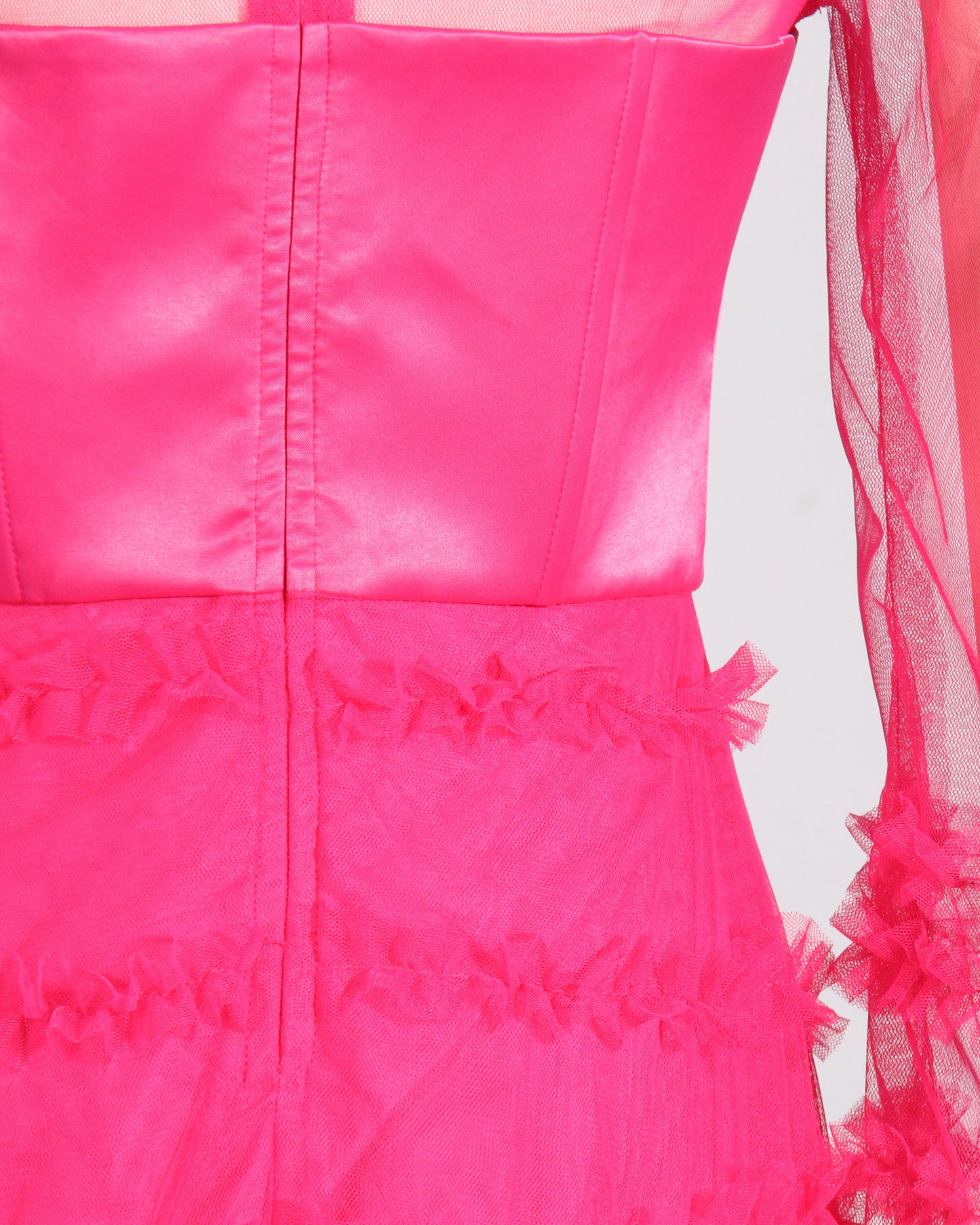 Rose Sheer Tulle Ruffled Maxi Dress