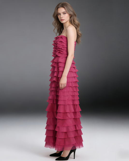 Rose Strapless Tiered Maxi Dress