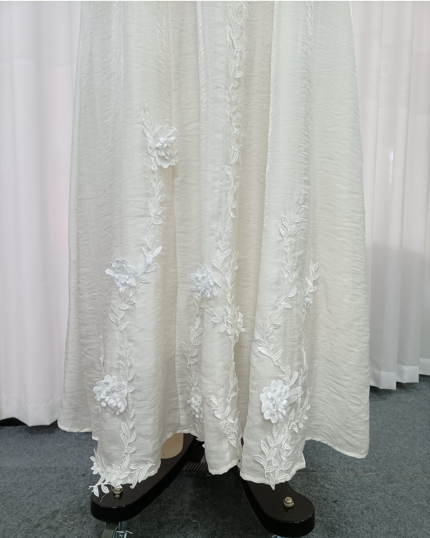 Beige 3D Floral Appliqué Maxi Dress