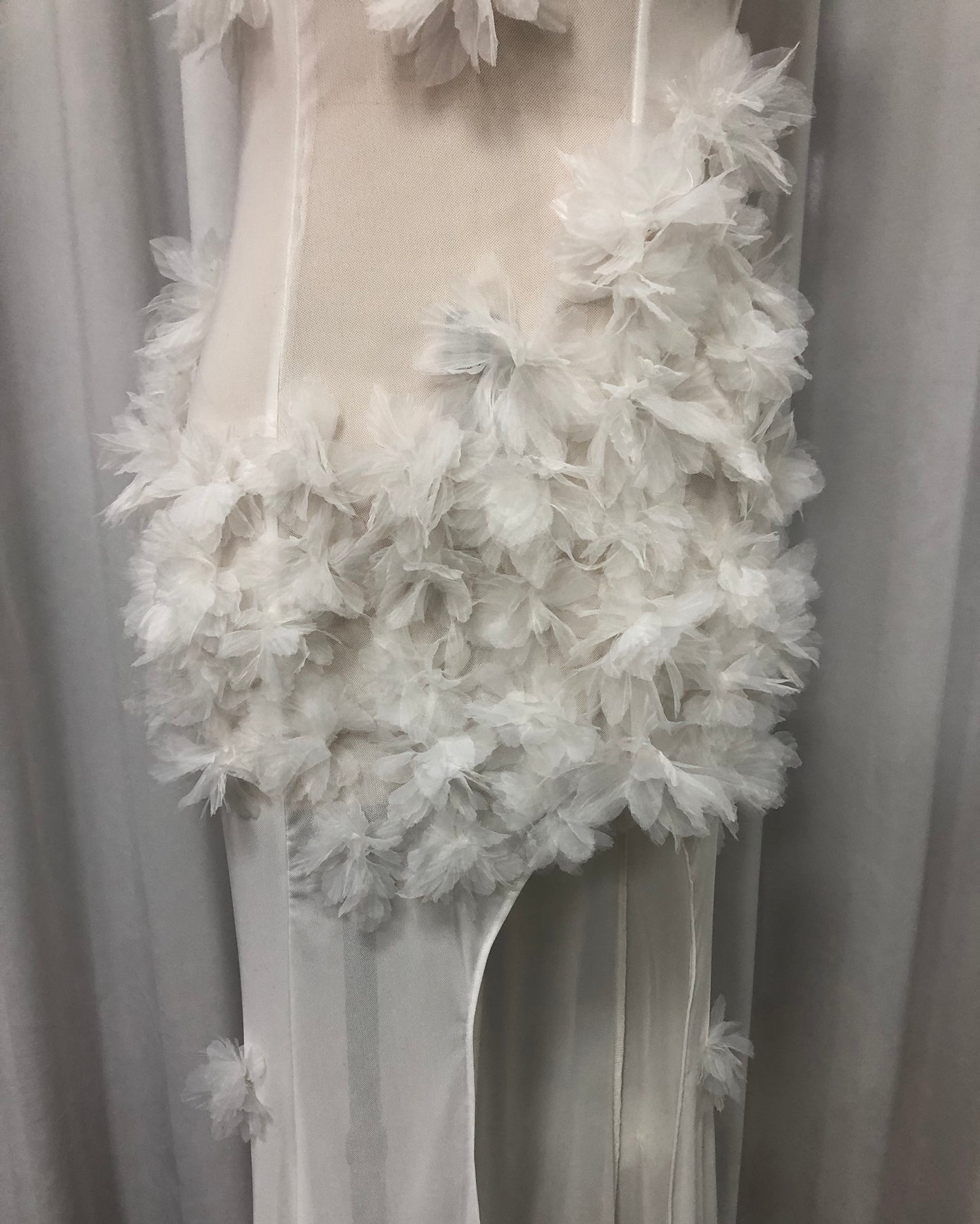 White 3D Floral Cutout Slit Maxi Dress