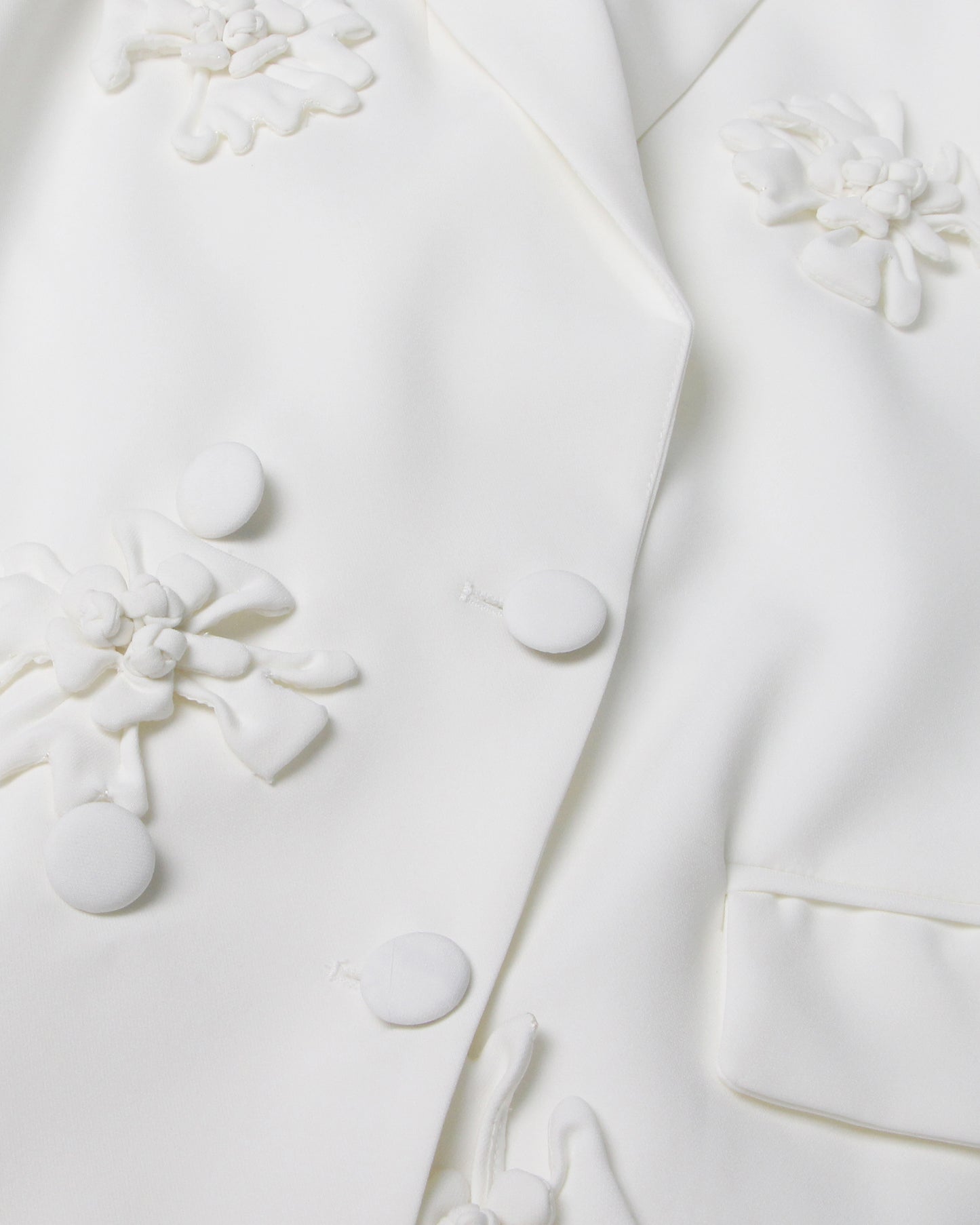 White 3D Floral Double-Breasted Blazer