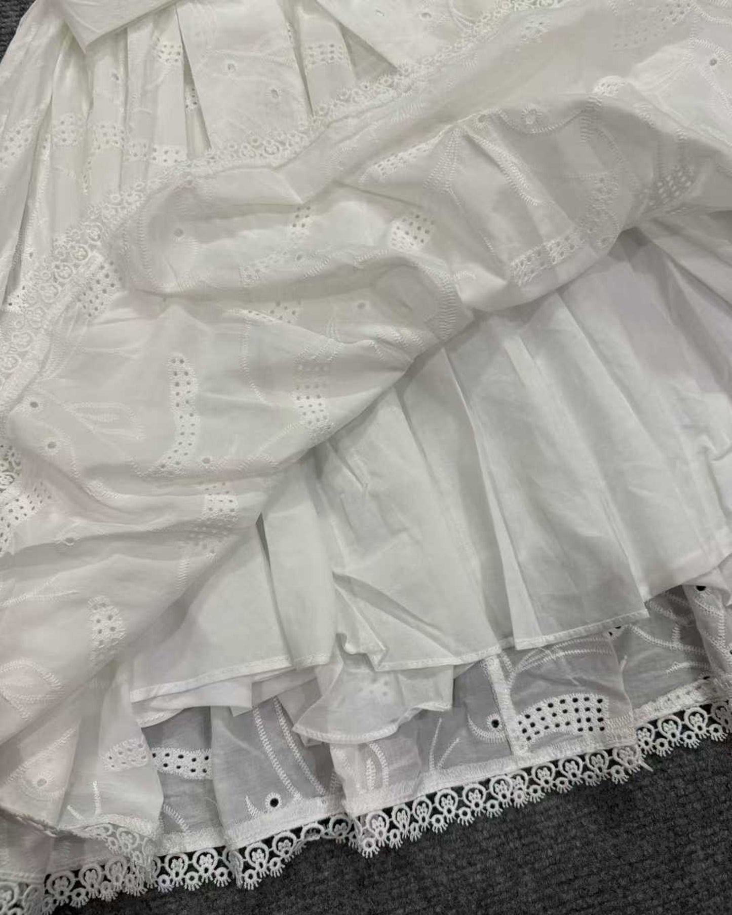 White 3D Floral Eyelet Belted Midi Dress