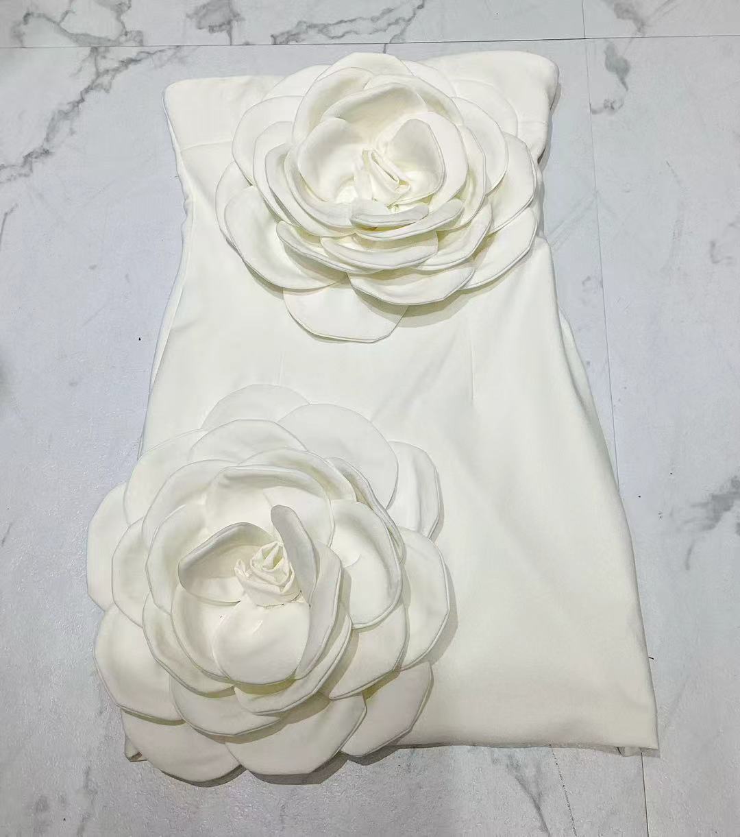 White 3D Flower Strapless Mini Dress