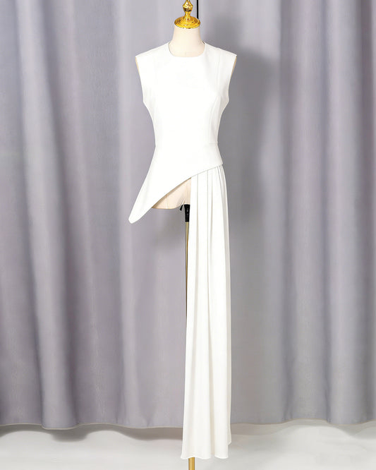 White Asymmetric Chiffon Blouse