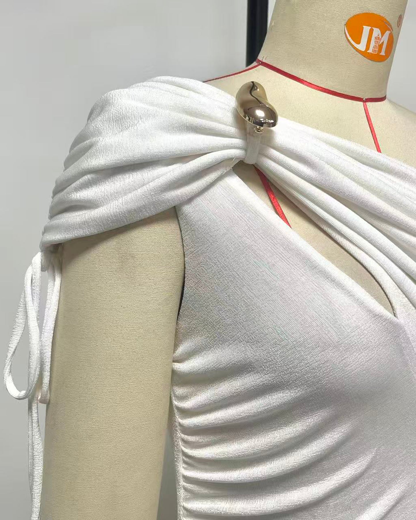 White Asymmetric Draped Maxi Dress