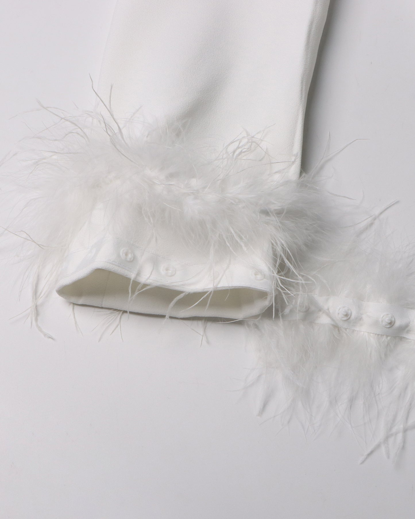 White Blazer with Sequin Trim & Feather Cuffs