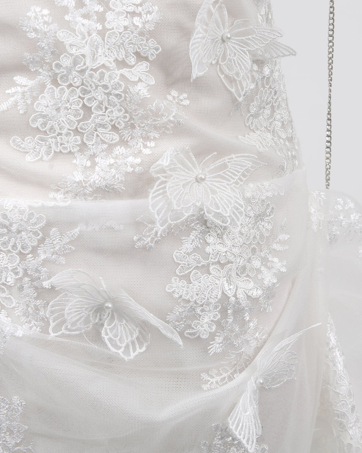 White Butterfly Lace Chain Strap Mini Dress