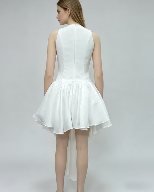 White Deep Cutout Asymmetric Hem Midi Dress