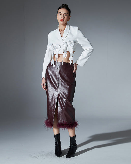 White Floral Applique Two-Tone Blazer