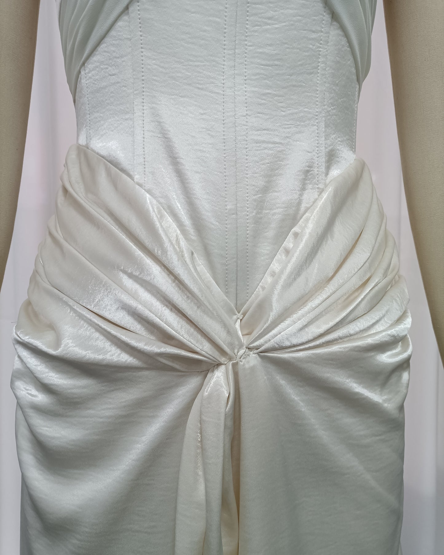 White Halter Twist Knot Shimmer Maxi Dress