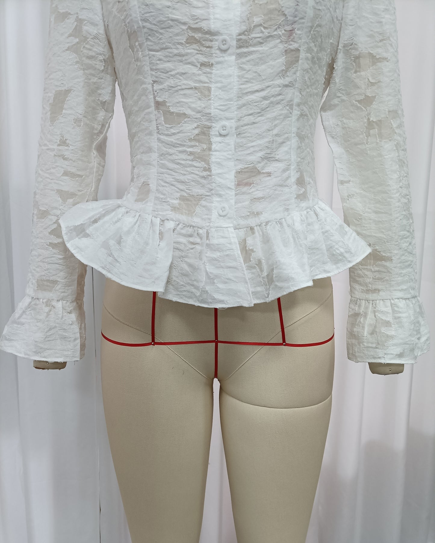 White Lace Bell Sleeves Peplum Blouse 