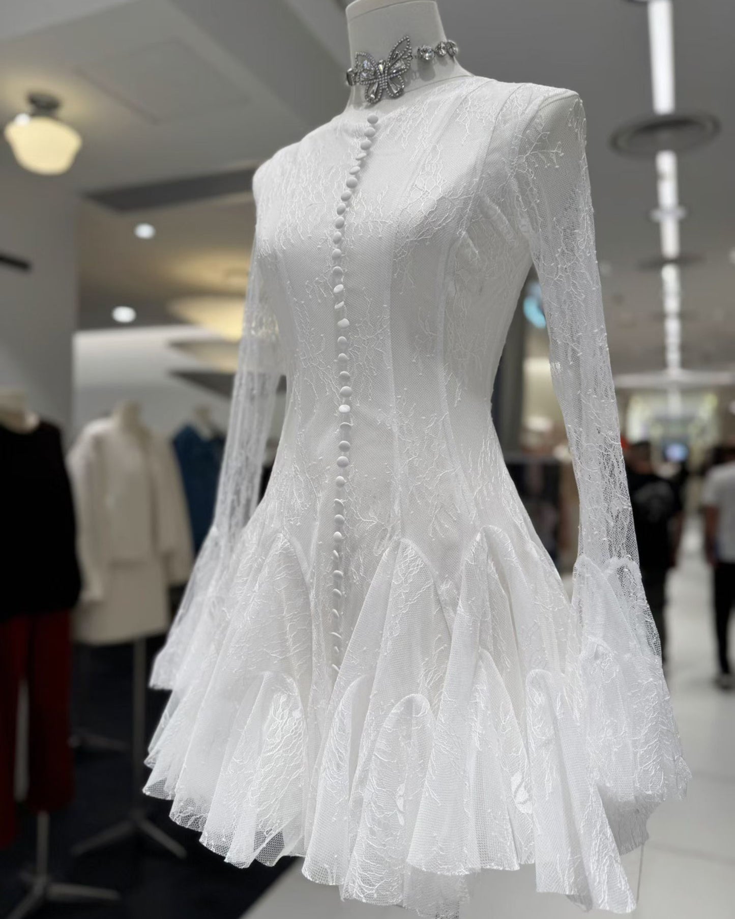 White Lace Fitted Ruffle Mini Dress