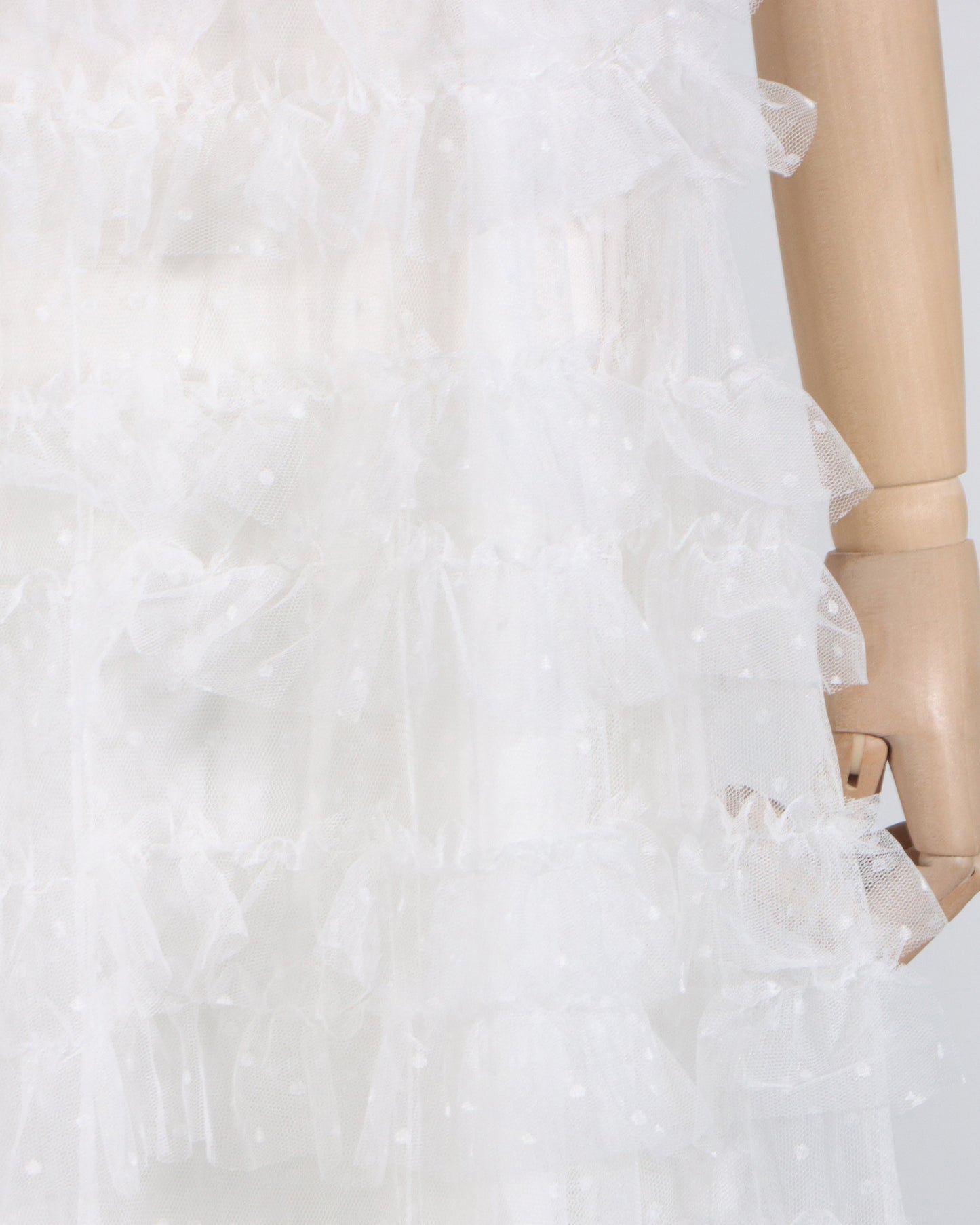 White Off-Shoulder Ruffled Tulle Maxi Dress