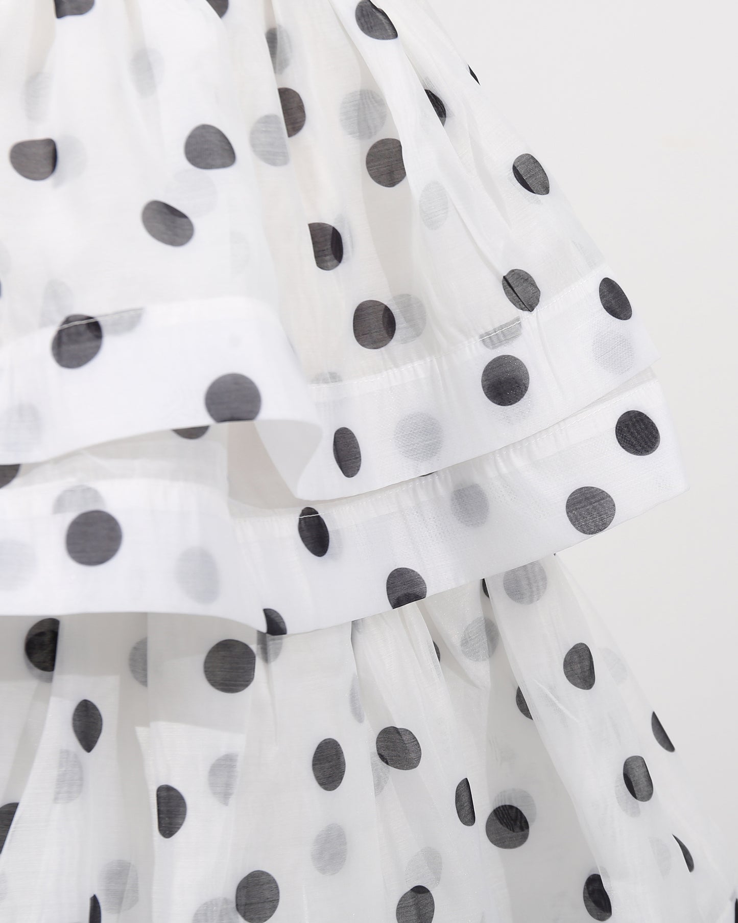 White Polka Dot Puff Sleeve Tiered Dress Set