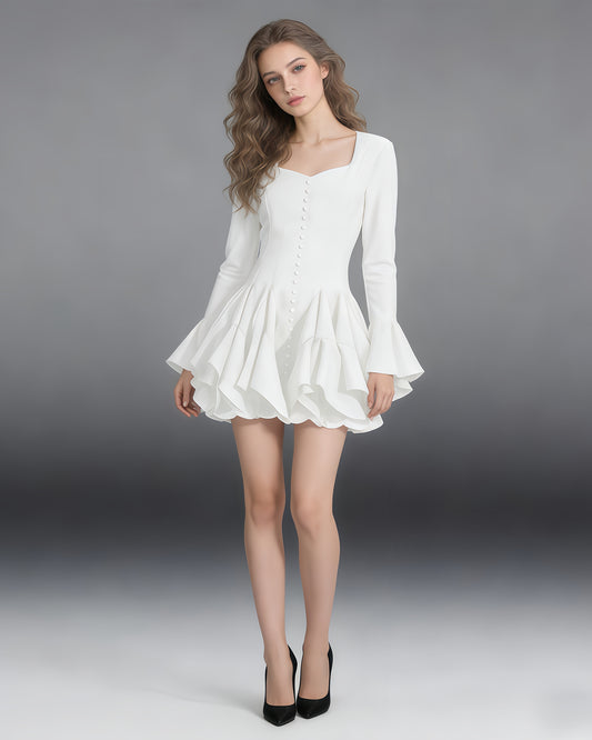 White Ruffle Hem Mini Dress