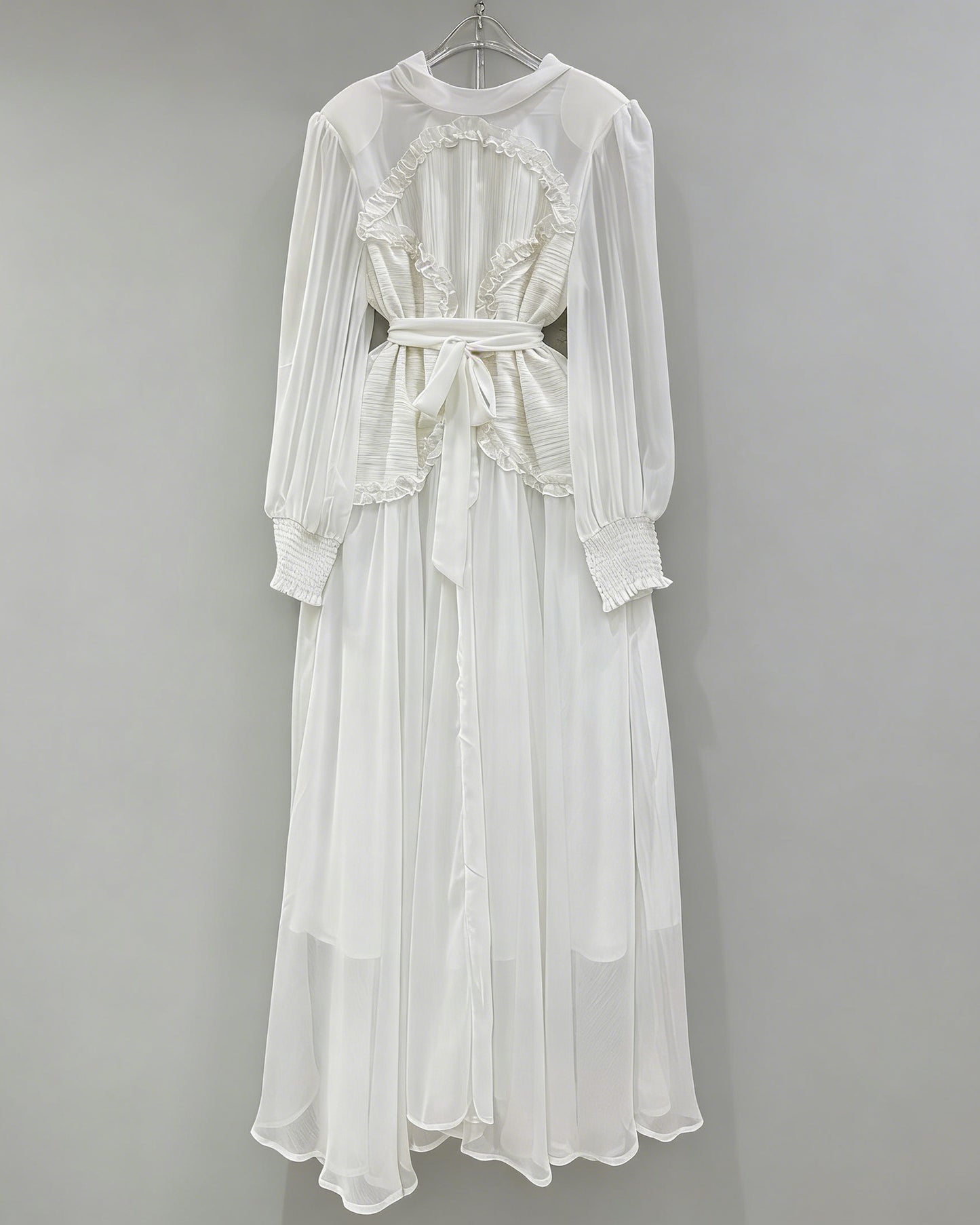 White Ruffled Tie-Waist Maxi Dress