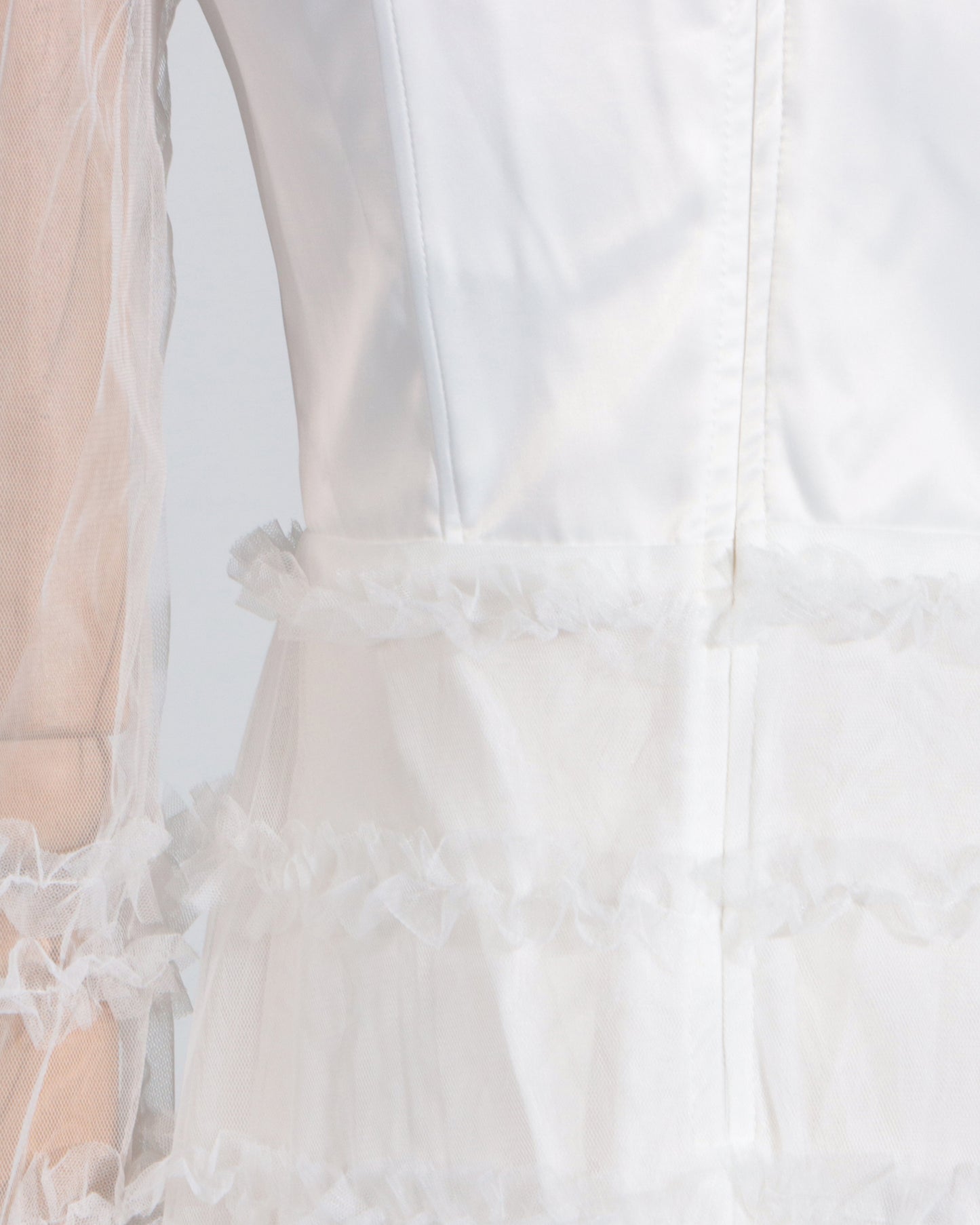 White Sheer Tulle Ruffled Maxi Dress