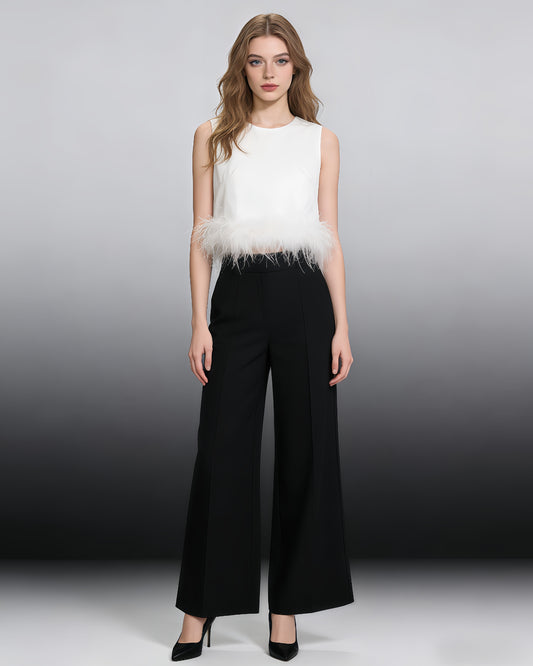 White Sleeveless Top with Feather Hem