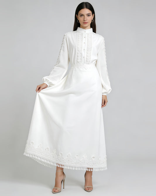 White Stand Collar Lace Tassel 2-Piece Set