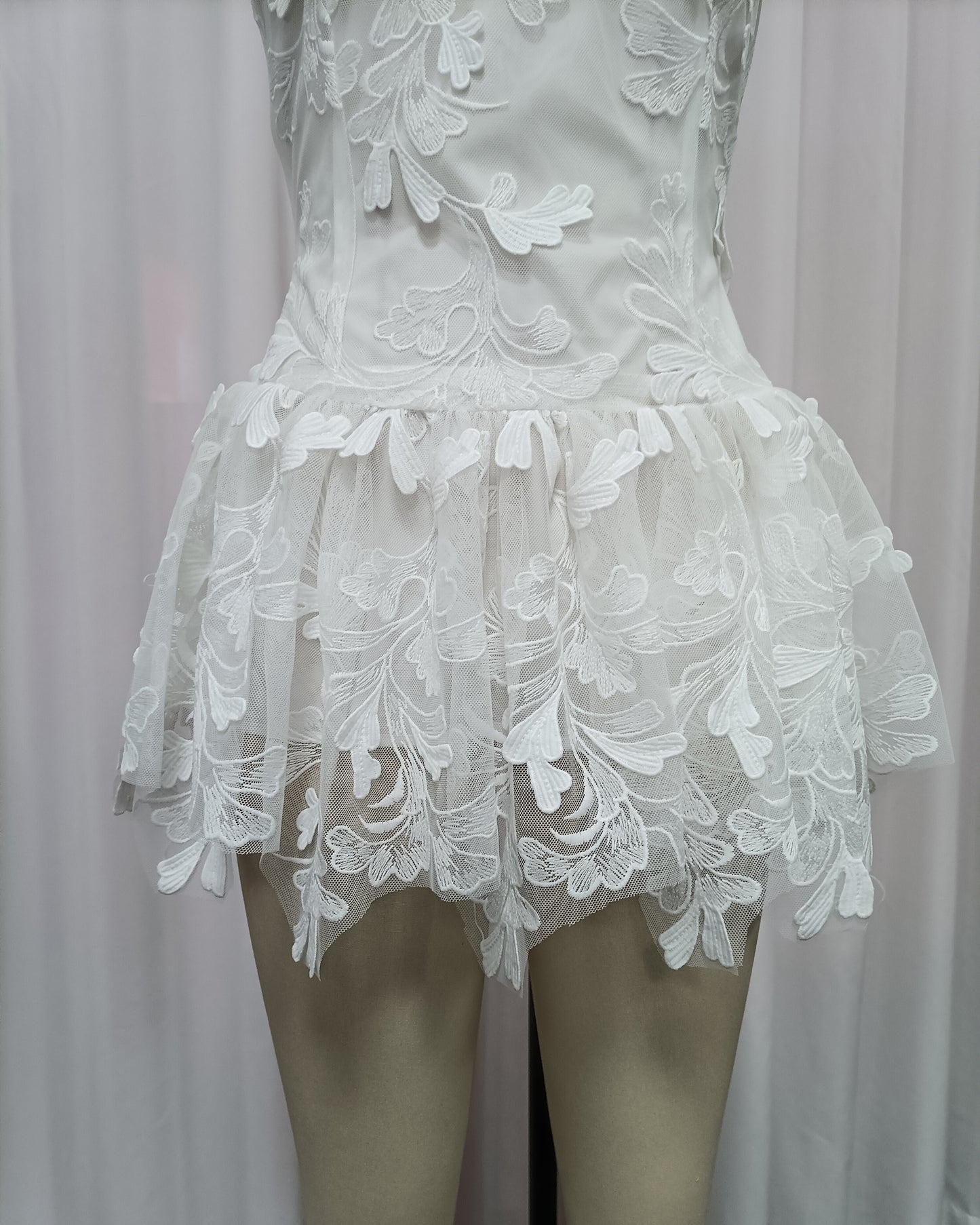 White Strapless Lace-Embroidered Mini Dress