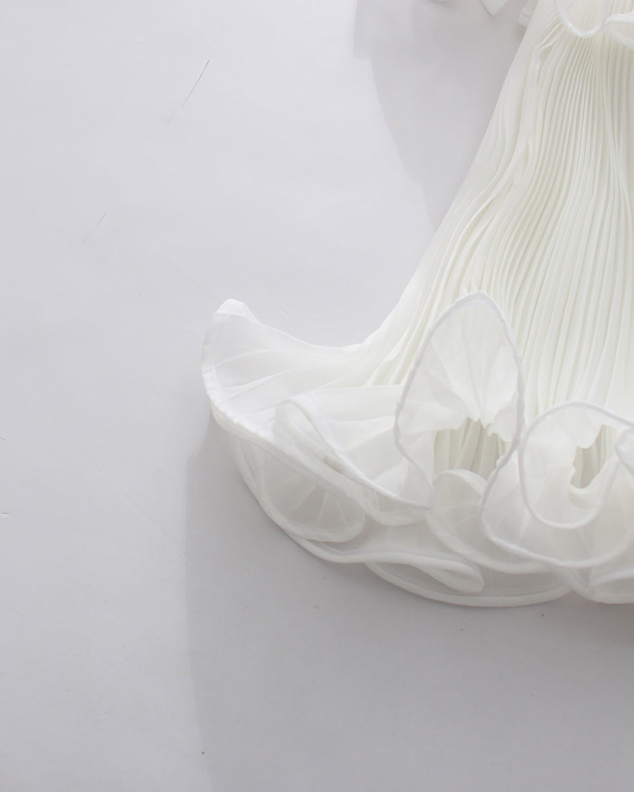 White Strapless Two‑Layer Pleated Ruffle Midi Dress