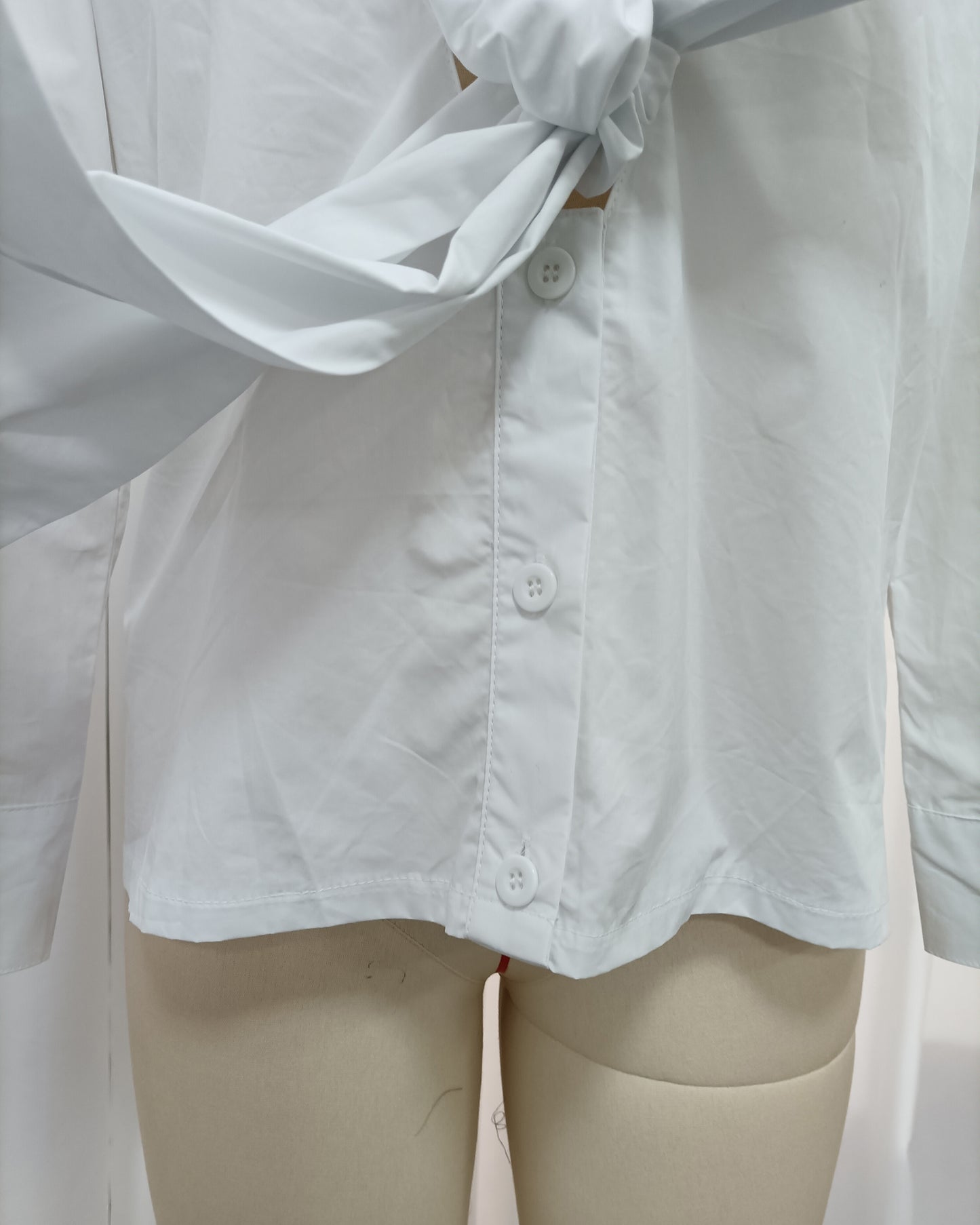 White Wrap Front Big Bow Long Sleeve Blouse