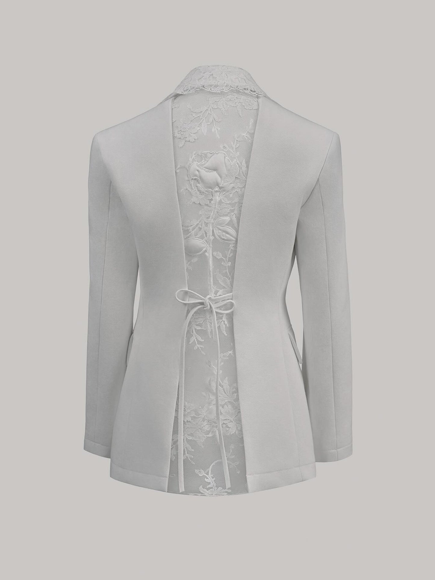 White Blazer with Lace Collar & Back Cutout Detail