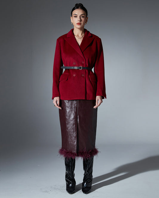 Wine Red Double-Breasted Blazer