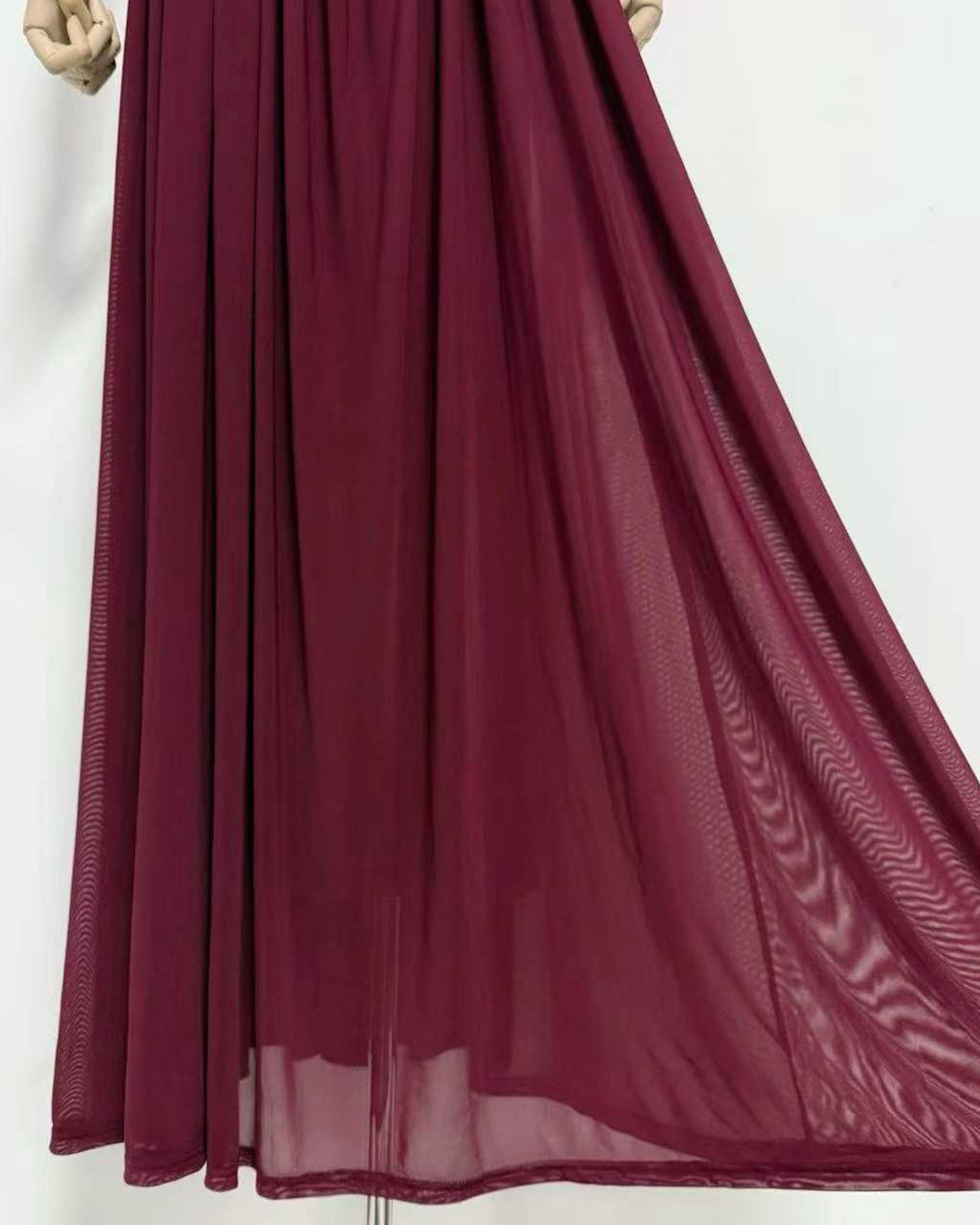 Winered Stand Collar Ruched Maxi Dress