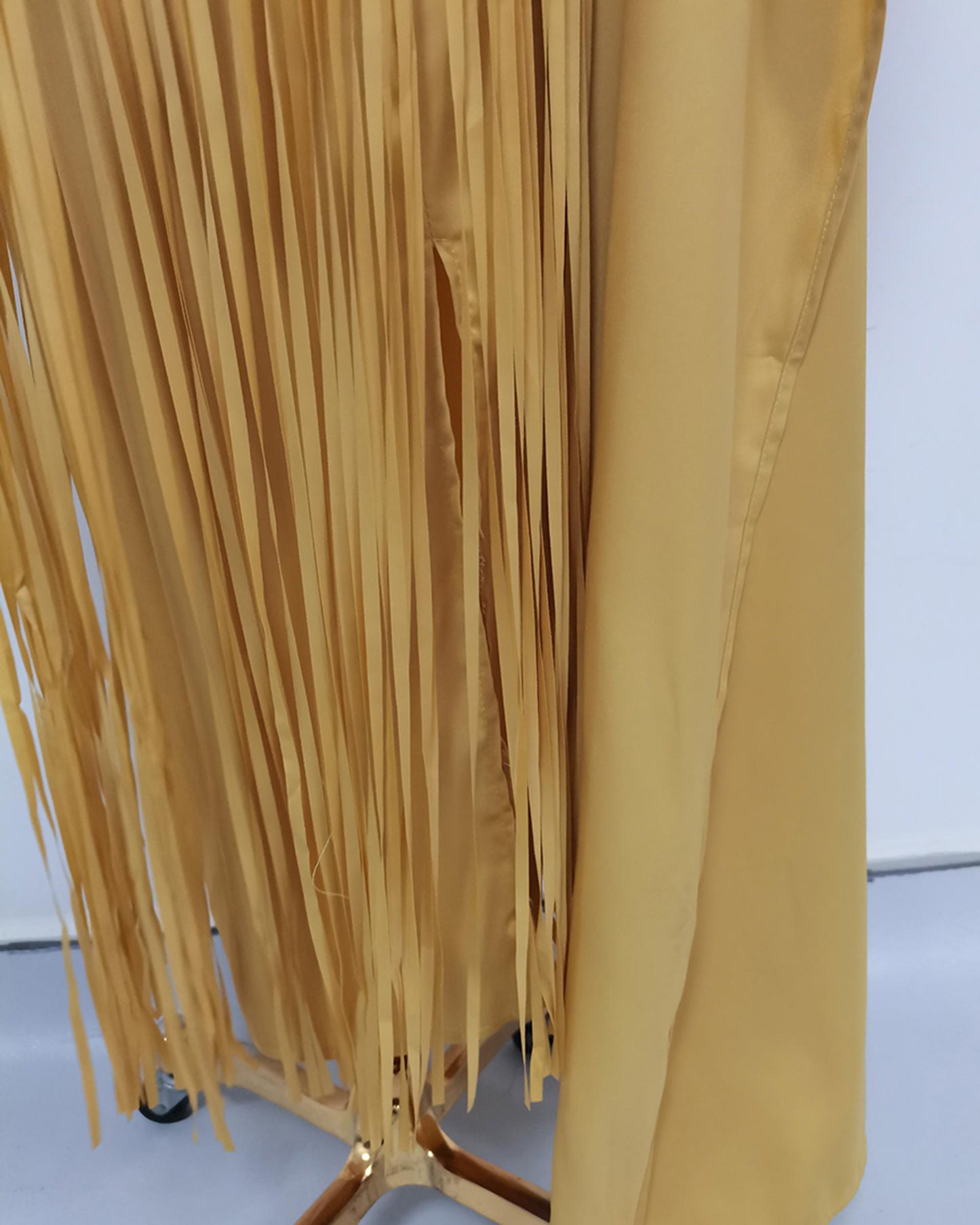 Yellow Cape Overlay Fringed Maxi Dress