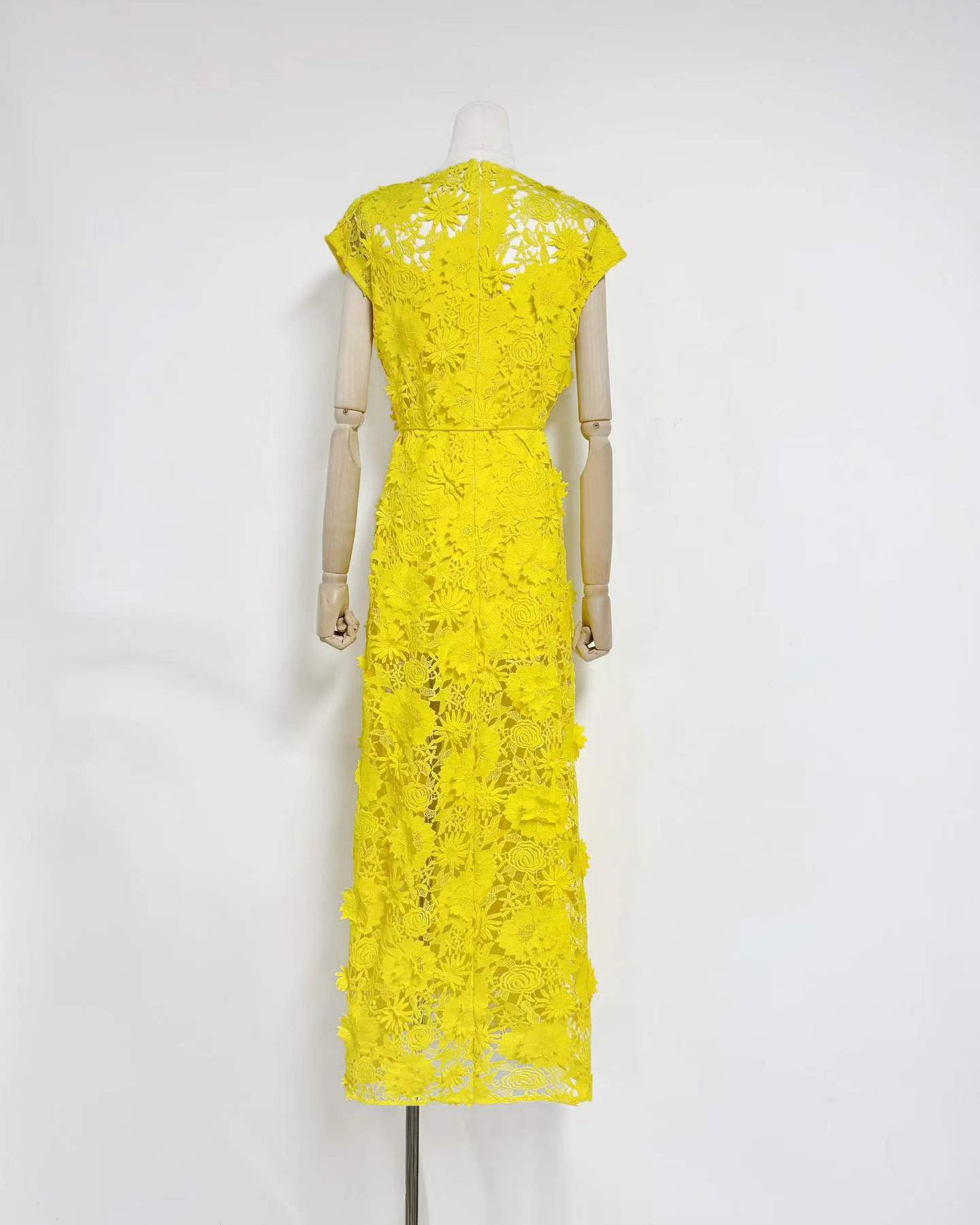 Yellow Floral Lace Midi Dress