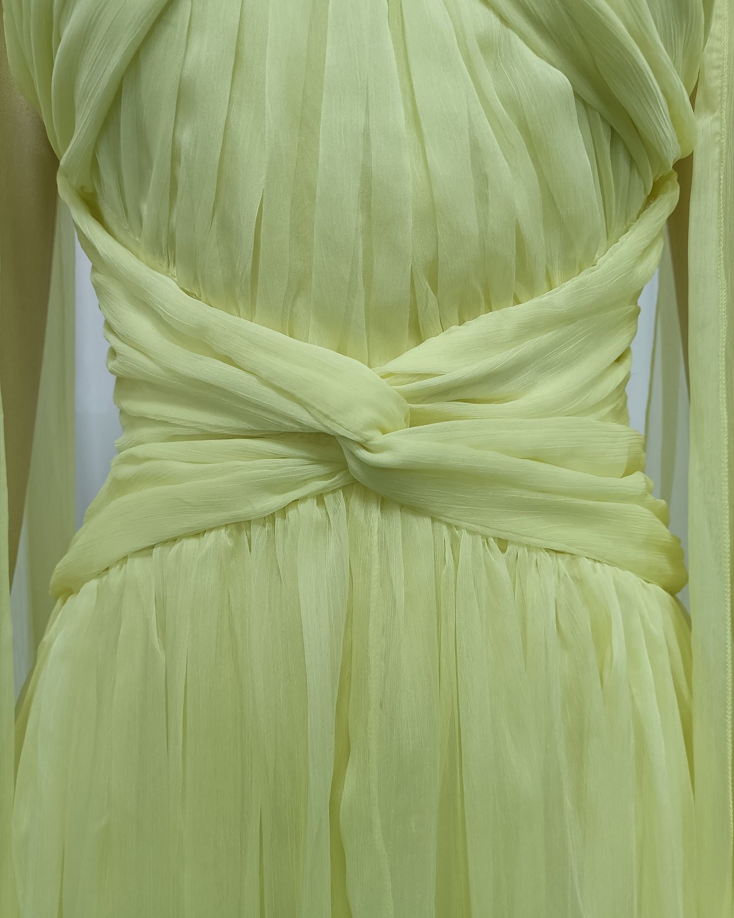 Yellow Off-Shoulder Twist Cape Sleeve Tulle Maxi Dress
