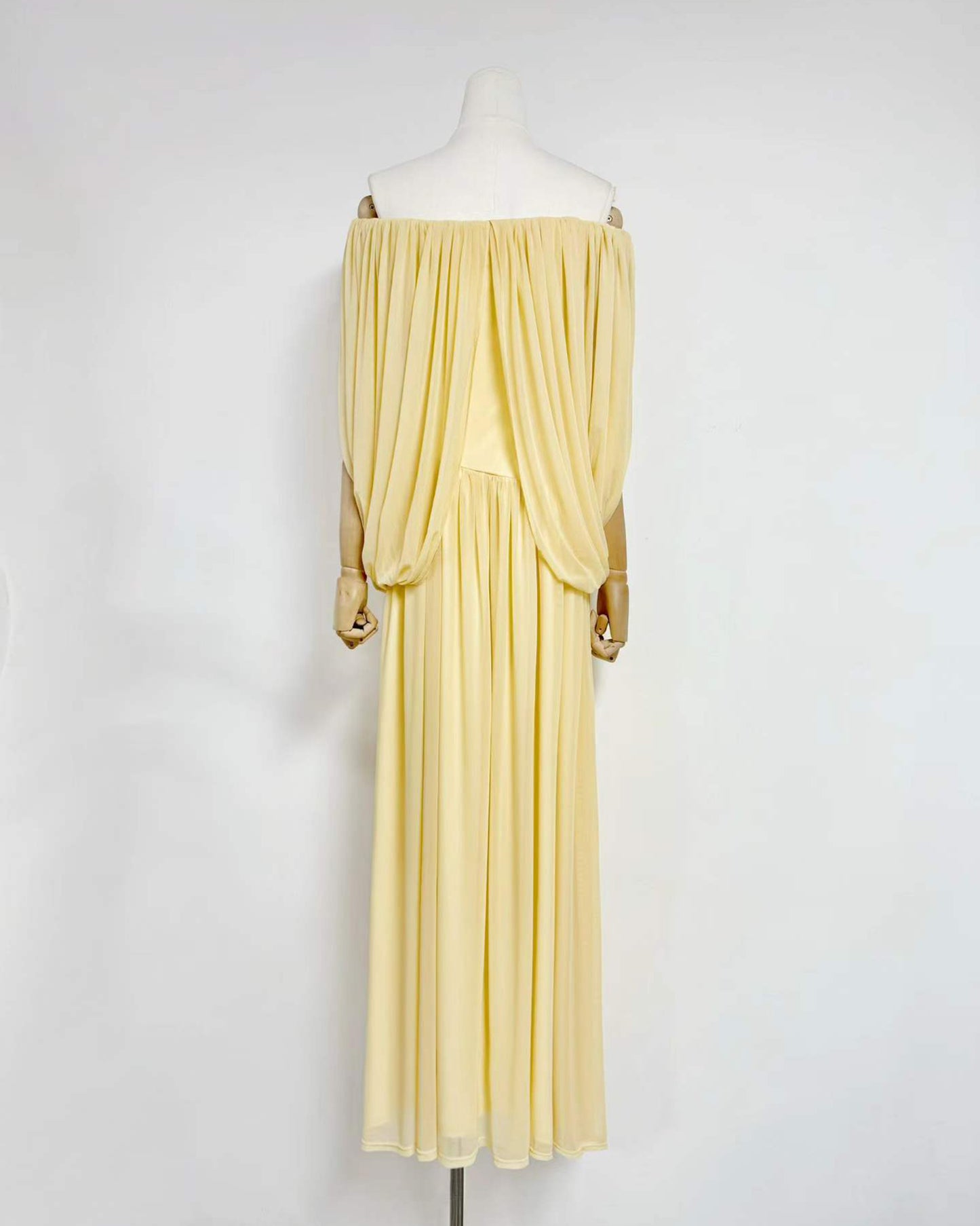 Yellow Off-the-Shoulder Ruched Maxi Dress