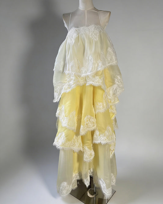 Yellow Ombre Lace Tiered Midi Dress