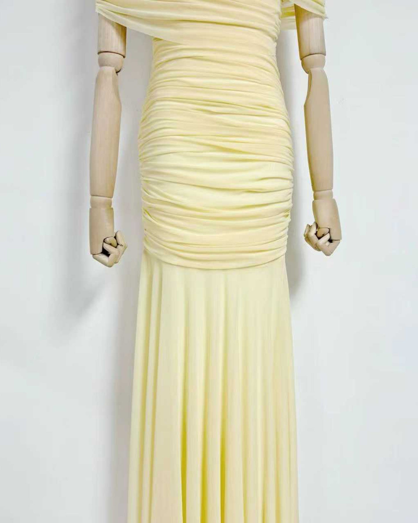 Yellow Ruched Waist Draped Maxi Dress