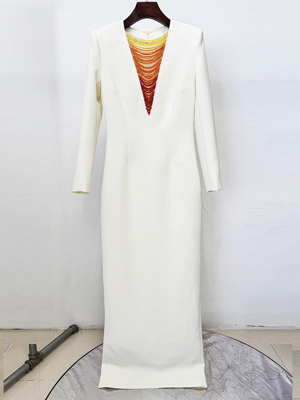 Patchwork Embroidered Flares Long Dress