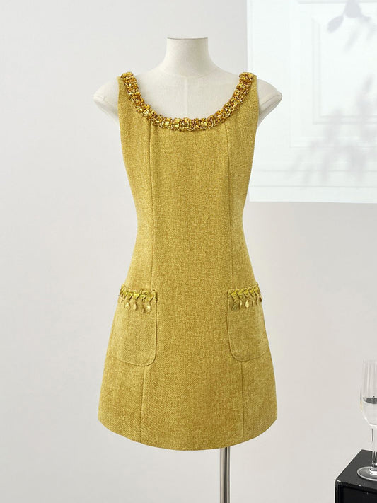 Square Collar Diamonds Short Dress